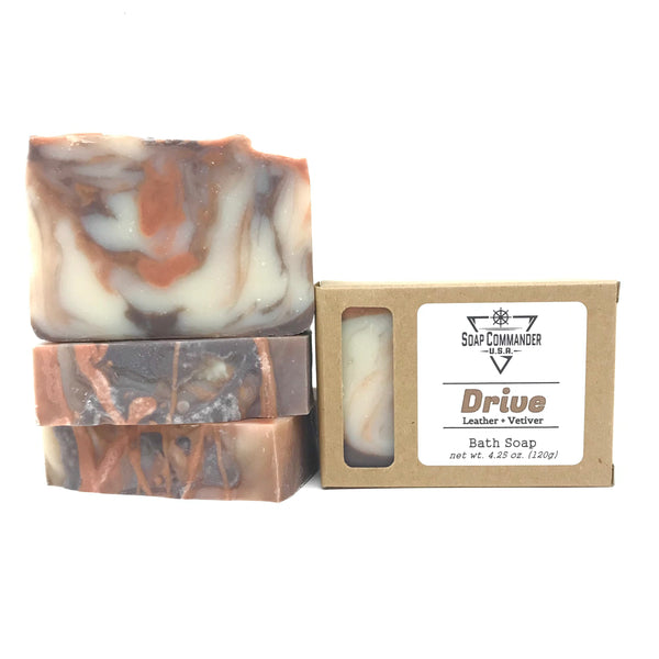 Soap Commander Drive bath soap; 4.25 oz,; Leather and Vetiver