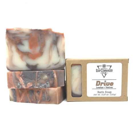 Soap Commander Drive bath soap; 4.25 oz,; Leather and Vetiver